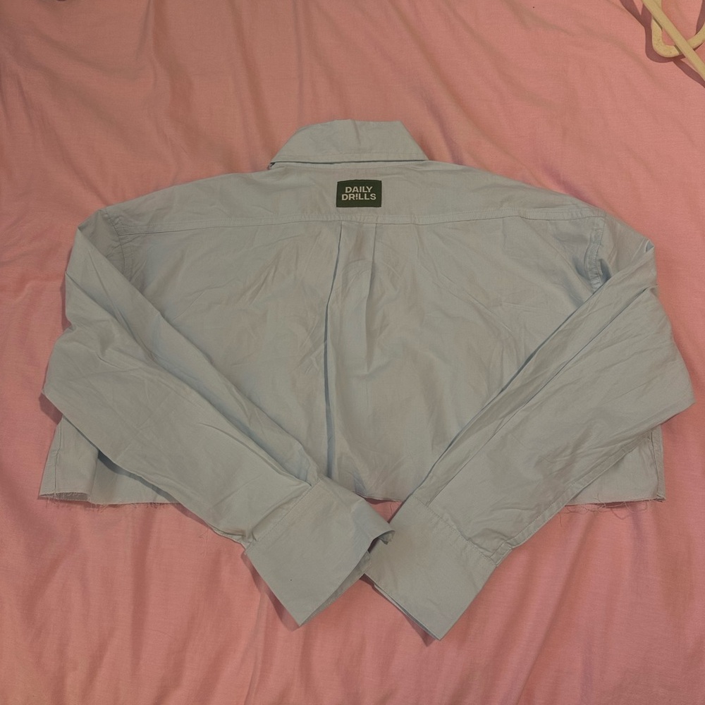 Daily Drills Ultra Cropped Poplin Button Down in Blue